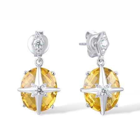 Sterling Silver Earrings White Cubic Zirconia,Yellow Glass (E317716YGZSL925)