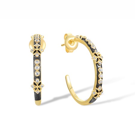 Sterling Silver w/ Yellow Black Plating Earrings White Cubic Zirconia (E317717WCZSC925)