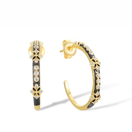 Sterling Silver w/ Yellow Black Plating Earrings White Cubic Zirconia (E317717WCZSC925)