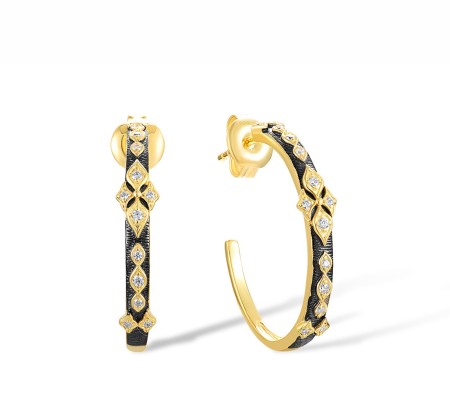 Sterling Silver w/ Yellow Black Plating Earrings White Cubic Zirconia (E317718WCZSC925)