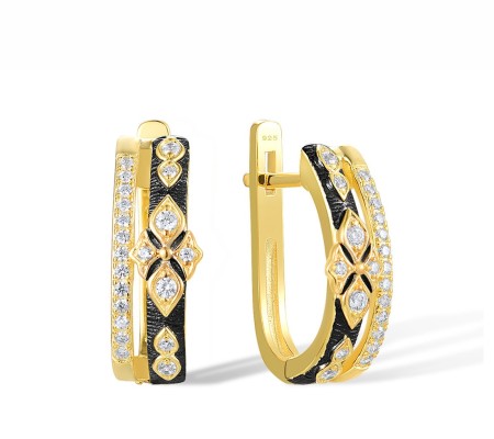 Sterling Silver w/ Yellow Black Plating Earrings White Cubic Zirconia (E317719WCZSC925)