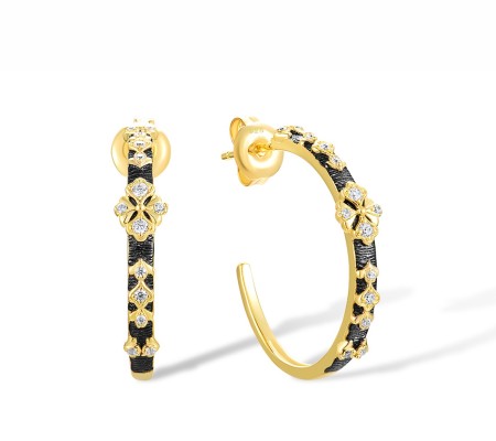 Sterling Silver w/ Yellow Black Plating Earrings White Cubic Zirconia (E317720WCZSC925)