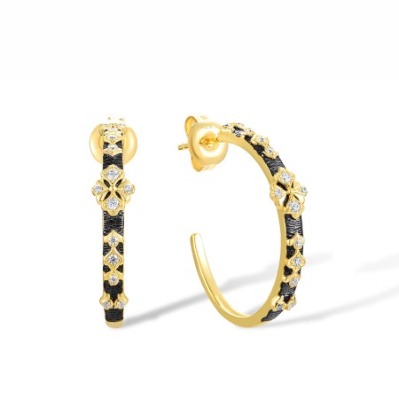 Sterling Silver w/ Yellow Black Plating Earrings White Cubic Zirconia (E317720WCZSC925)