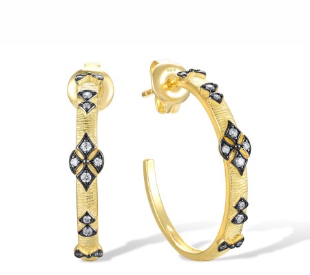 Sterling Silver w/ Yellow Black Plating Earrings White Cubic Zirconia (E317721WCZSC925)