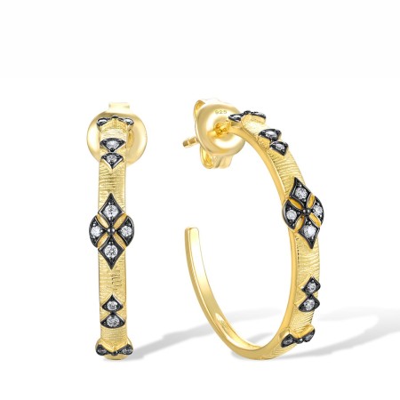 Sterling Silver w/ Yellow Black Plating Earrings White Cubic Zirconia (E317721WCZSC925)