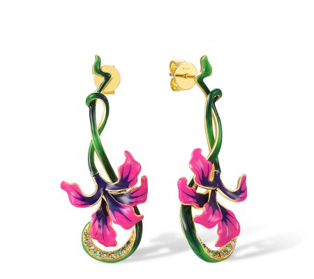 Sterling Silver w/ Yellow Plating Earrings Enamel,Green Nano Cubic Zirconia (Per,Green Spinel (E317817ENASY925)