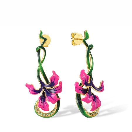 Sterling Silver w/ Yellow Plating Earrings Enamel,Green Nano Cubic Zirconia (Per,Green Spinel (E317817ENASY925)