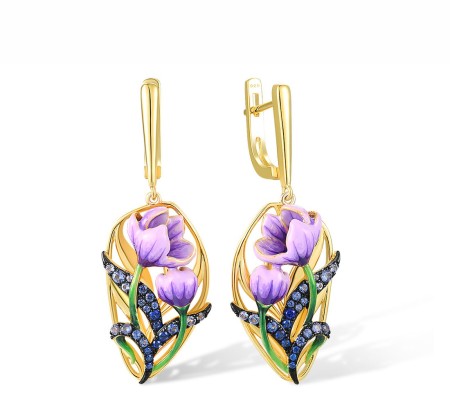 Sterling Silver w/ Yellow Black Plating Earrings Blue Nano Cubic Zirconia,Blue Spinel,Enamel (E317818ENASC925)