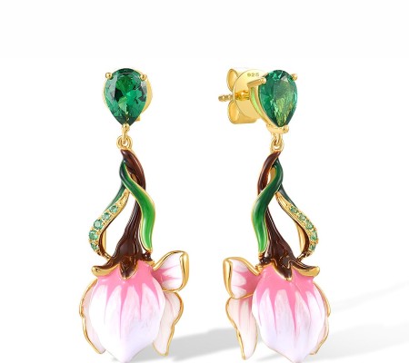 Sterling Silver w/ Yellow Plating Earrings Enamel,Green Spinel (E317819ENASY925)