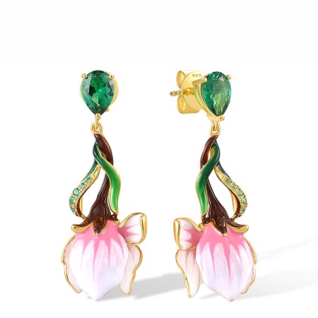 Sterling Silver w/ Yellow Plating Earrings Enamel,Green Spinel (E317819ENASY925)