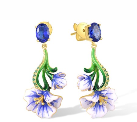 Sterling Silver w/ Yellow Plating Earrings Blue Spinel,Enamel,Green Spinel (E317820ENASY925)