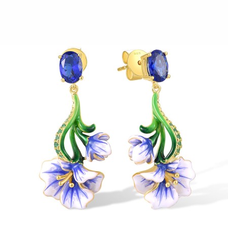 Sterling Silver w/ Yellow Plating Earrings Blue Spinel,Enamel,Green Spinel (E317820ENASY925)