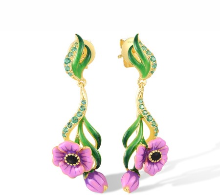 Sterling Silver w/ Yellow Plating Earrings Enamel,Green Spinel (E317821ENASY925)