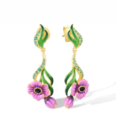 Sterling Silver w/ Yellow Plating Earrings Enamel,Green Spinel (E317821ENASY925)