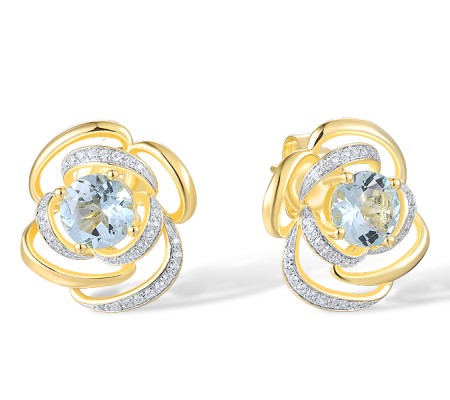 14KYW Earrings Blue Topaz (Sky Blue),Diamond (E317823BKT14KYW)
