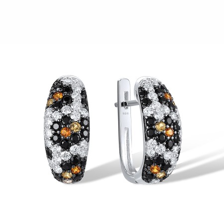 Sterling Silver w/ Black White Plating Earrings Black spinel,White Cubic Zirconia,Yellow Nano Cubic Zirconia (Ci (E317845YBNZSK925)
