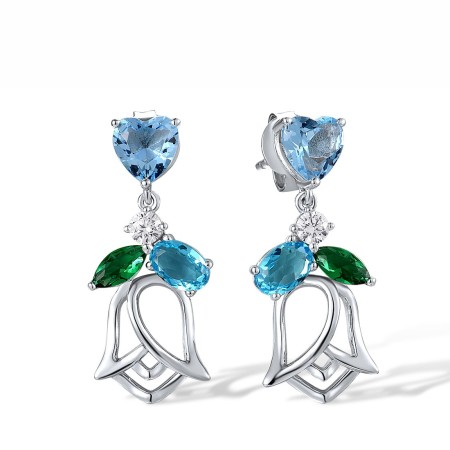 Sterling Silver Earrings Blue Glass,Green Glass,White Cubic Zirconia (E317846BGRZSL925)
