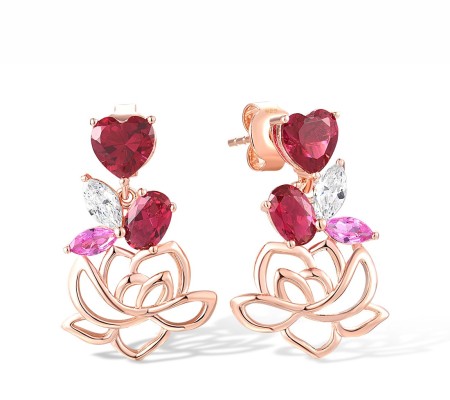Sterling Silver w/ Rose Plating Earrings Created Pink Sapphire,Red Nano Crystal,White Cubic Zirconia (E317847CPZRSR925)