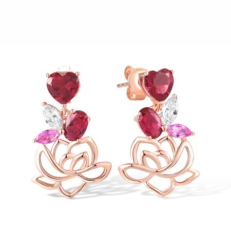Sterling Silver w/ Rose Plating Earrings Created Pink Sapphire,Red Nano Crystal,White Cubic Zirconia (E317847CPZRSR925)