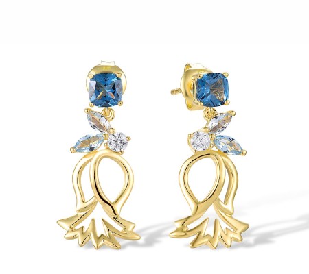 Sterling Silver w/ Yellow Plating Earrings Blue Spinel,White Cubic Zirconia (E317849BLZSY925)