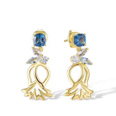 Sterling Silver w/ Yellow Plating Earrings Blue Spinel,White Cubic Zirconia (E317849BLZSY925)