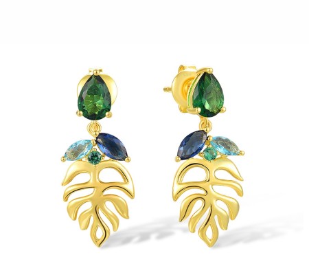 Sterling Silver w/ Yellow Plating Earrings Blue Glass,Green Glass,Green Spinel (E317850BGGGSY925)