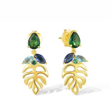 Sterling Silver w/ Yellow Plating Earrings Blue Glass,Green Glass,Green Spinel (E317850BGGGSY925)