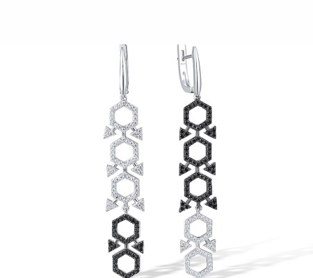 Sterling Silver w/ Black White Plating Earrings Black spinel,White Cubic Zirconia (E317852BSNZSK925)