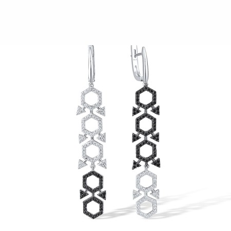 Sterling Silver w/ Black White Plating Earrings Black spinel,White Cubic Zirconia (E317852BSNZSK925)
