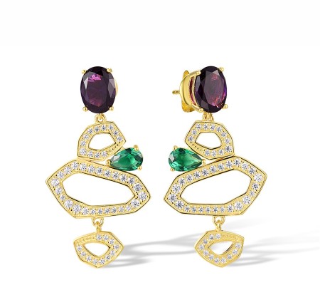 Sterling Silver w/ Yellow Plating Earrings Created Purple Nano Spinel,Green Spinel,White Cubic Zirconia (E317854GSSZSY925)
