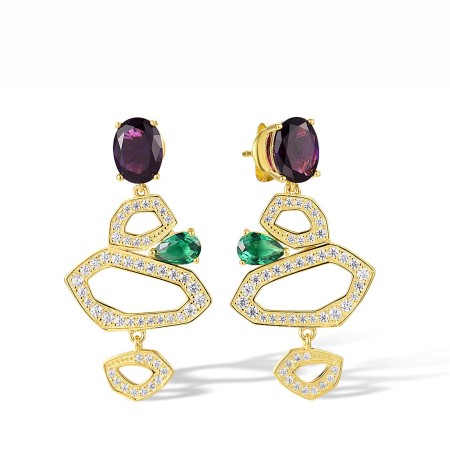 Sterling Silver w/ Yellow Plating Earrings Created Purple Nano Spinel,Green Spinel,White Cubic Zirconia (E317854GSSZSY925)