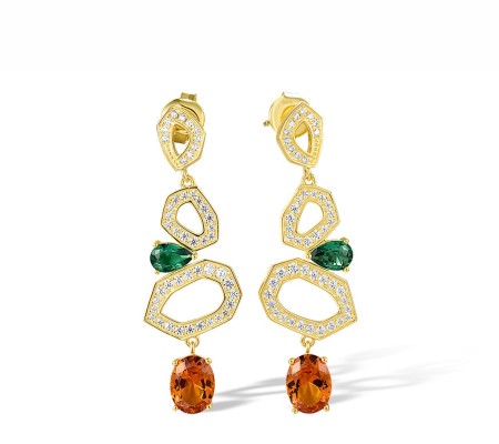 Sterling Silver w/ Yellow Plating Earrings Green Spinel,White Cubic Zirconia,Yellow Nano Cubic Zirconia (Ci (E317855GSYZSY925)