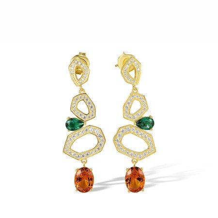 Sterling Silver w/ Yellow Plating Earrings Green Spinel,White Cubic Zirconia,Yellow Nano Cubic Zirconia (Ci (E317855GSYZSY925)