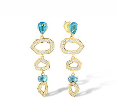 Sterling Silver w/ Yellow Plating Earrings Blue Glass,White Cubic Zirconia (E317856BLGZSY925)