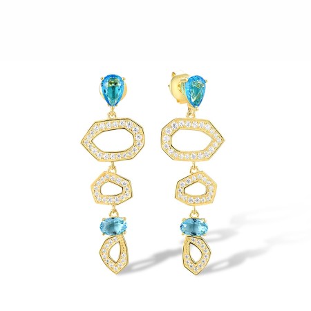 Sterling Silver w/ Yellow Plating Earrings Blue Glass,White Cubic Zirconia (E317856BLGZSY925)