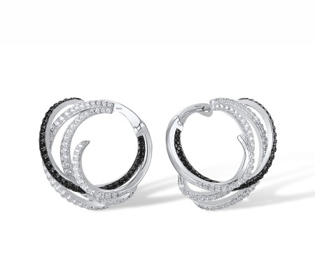 Sterling Silver w/ Black White Plating Earrings Black spinel,White Cubic Zirconia (E317857BSNZSK925)