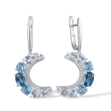 14KW Earrings White Topaz,Blue Topaz (Sky Blue),Blue Topaz (Swiss Blue),Diamond,London Blue Topaz (E317868MUL14KW)