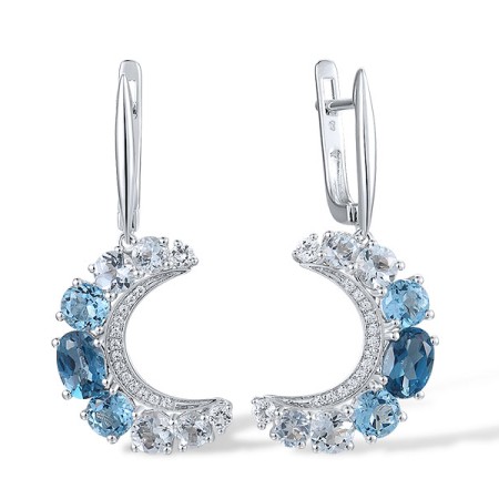 Sterling Silver Earrings White Cubic Zirconia,Blue Topaz (Sky Blue),White Topaz,Blue Topaz (Swiss Blue),London Blue Topaz (E317868MULSL925)