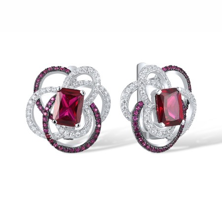 Sterling Silver w/ Black White Plating Earrings Created Ruby,White Cubic Zirconia (E317877CRZSK925)