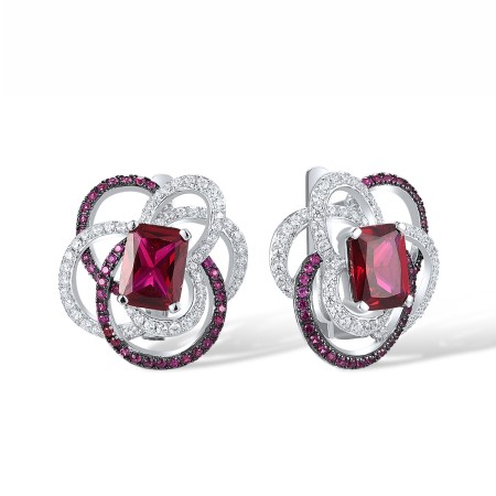 Sterling Silver w/ Black White Plating Earrings Created Ruby,White Cubic Zirconia (E317877CRZSK925)