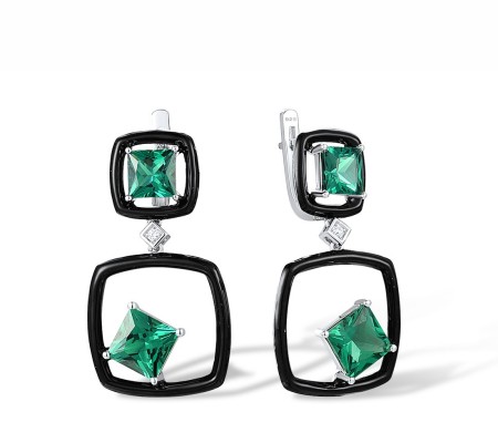 Sterling Silver Earrings Enamel,Green Spinel,White Cubic Zirconia (E317883ENASL925)