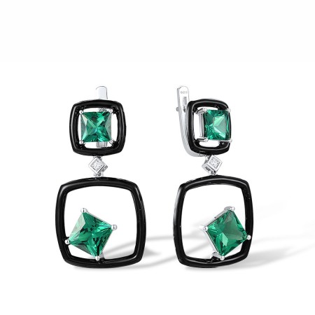 Sterling Silver Earrings Enamel,Green Spinel,White Cubic Zirconia (E317883ENASL925)
