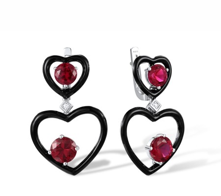 Sterling Silver Earrings Enamel,Red Nano Crystal,White Cubic Zirconia (E317884ENASL925)