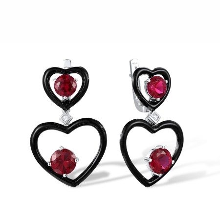 Sterling Silver Earrings Enamel,Red Nano Crystal,White Cubic Zirconia (E317884ENASL925)