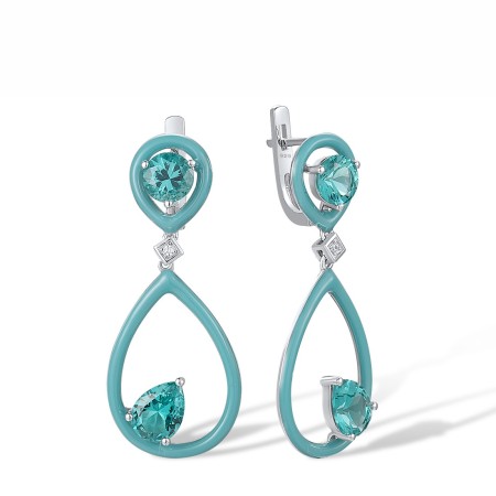 Sterling Silver Earrings Enamel,Green Spinel,White Cubic Zirconia (E317885ENASL925)