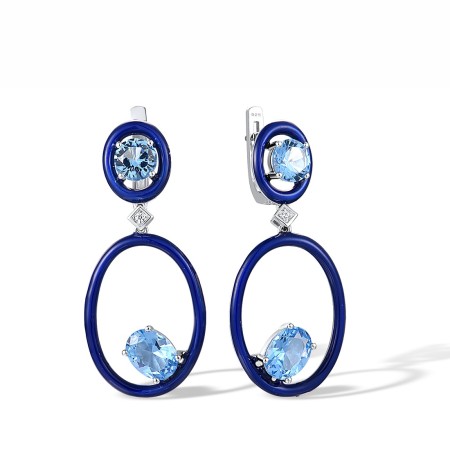Sterling Silver Earrings Blue Spinel,Enamel,White Cubic Zirconia (E317886ENASL925)