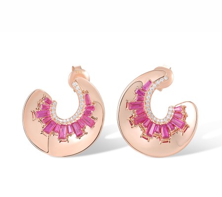 Sterling Silver w/ Rose Plating Earrings Created Ruby,White Cubic Zirconia (E317887CRZSR925)