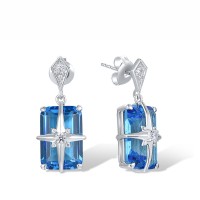 Sterling Silver Earrings Blue Glass,White Cubic Zirconia (E317888BLGZSL925)