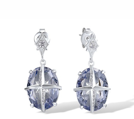 Sterling Silver Earrings Purple Glass,White Cubic Zirconia (E317889PGZSL925)