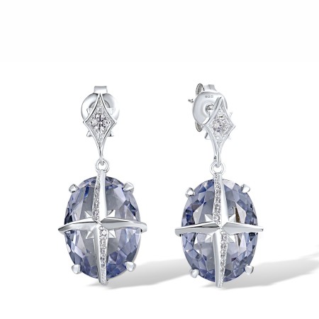 Sterling Silver Earrings Purple Glass,White Cubic Zirconia (E317889PGZSL925)